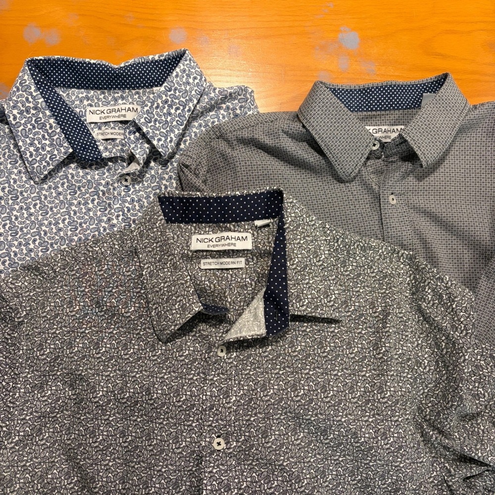 Nick Graham Lot Men XL Stretch Cotton Modern Fit Button Up Shirt Graphic Print